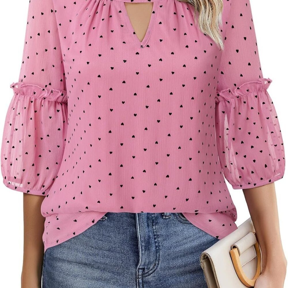 Women's Business Casual Tops 3/4 Sleeve Chiffon Blouses Office Work Shirts